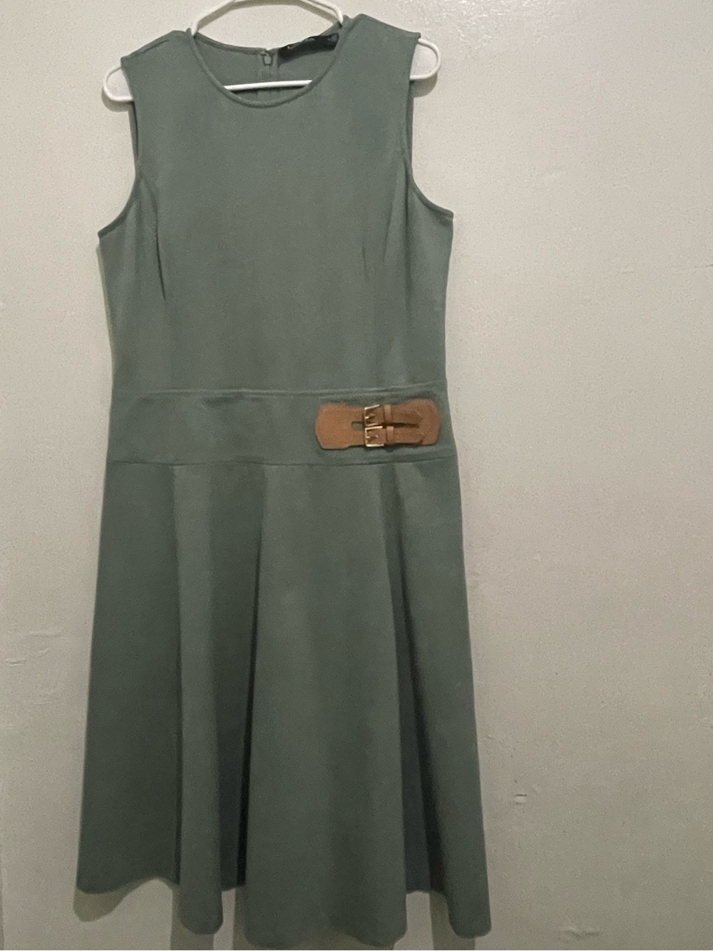 Lauren Ralph Lauren Black Label Sleeveless Fit Flare Belt Buckle Waist Green 14